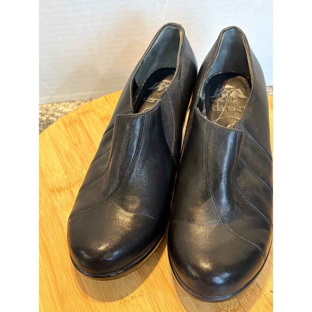 Dansko‎ Women's Black Leather Heeled Shoes Comfortable Slip On Dress Booties